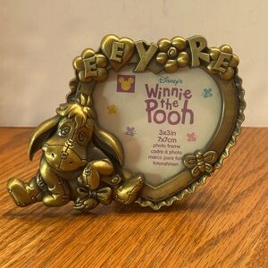 VTG Disney Winnie the Pooh Eeyore Heart Shaped 3D Gold Tone Metal Photo Frame